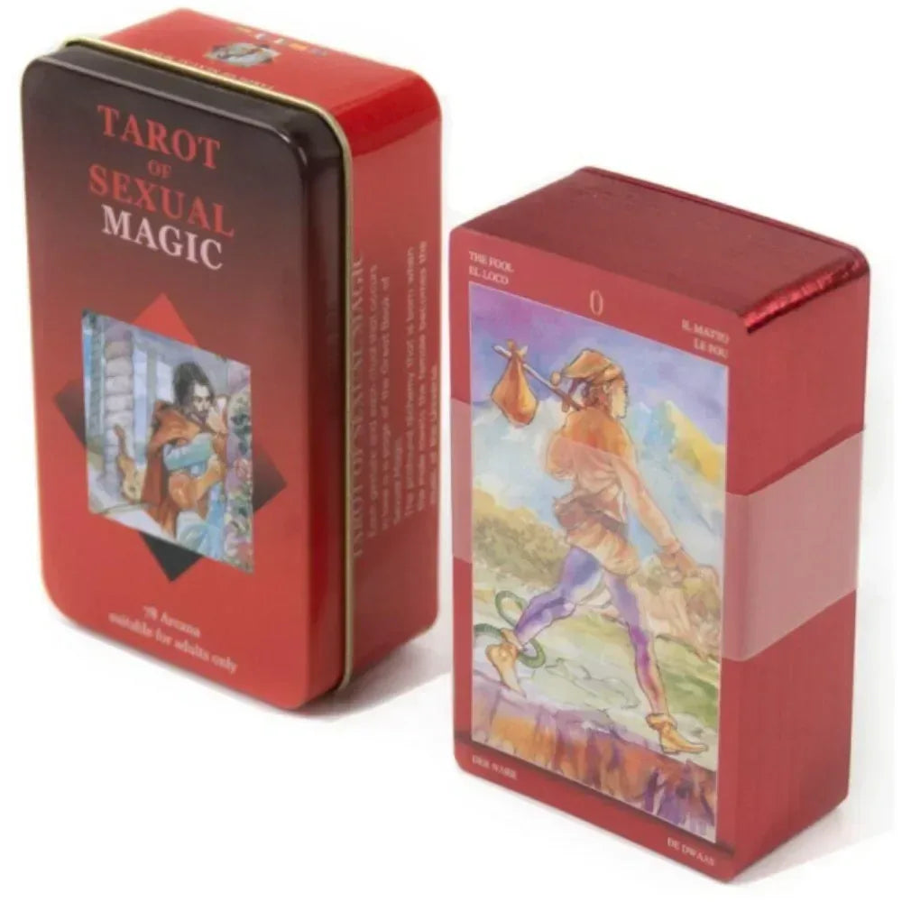 🌑 Neon Moon Tarot Deck – 78 Cards | Compact 10.3 x 6 cm | Includes Guidebook & Tin Box | Fusion of The Light Seers & Adventure Time Tarot | Family & Party Divination Game Burgundy