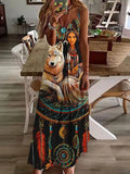 2024 New 3D Owl Vintage Print Dress for Women – Sleeveless Long Tribal Pattern Spaghetti Strap Summer Vest Dress BDQLTH248745520