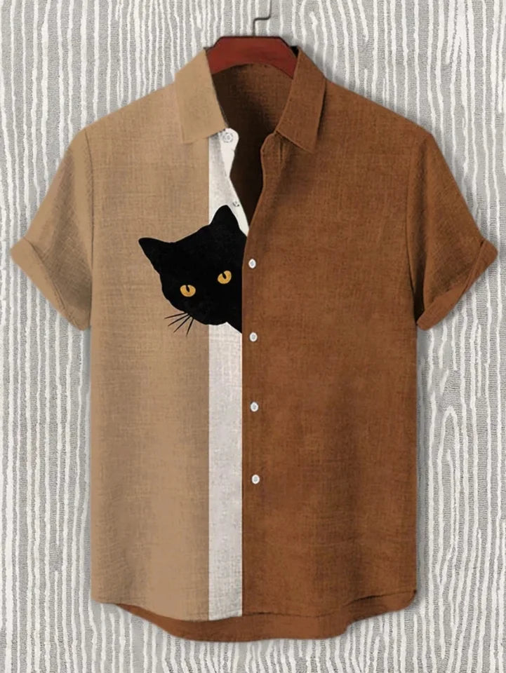 🌸 The Plum Blossom Heritage: Premium Men’s Summer Linen Shirt – High-Definition Oriental Floral Graphic, Modern Mandarin Standing Collar, and Sophisticated Urban-Street Short-Sleeve Button-Down