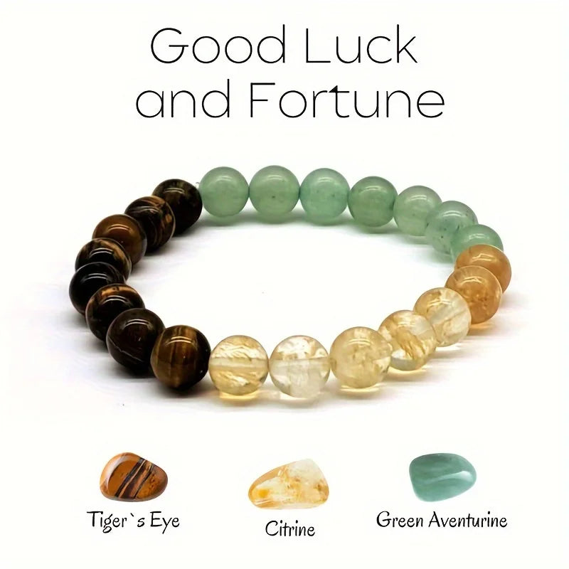 ✨ Good Luck Stone Beaded Bracelet – Green Aventurine & Yellow Tiger Eye Stone – Stress Relief Jewelry Gift for Men and Women 20cm