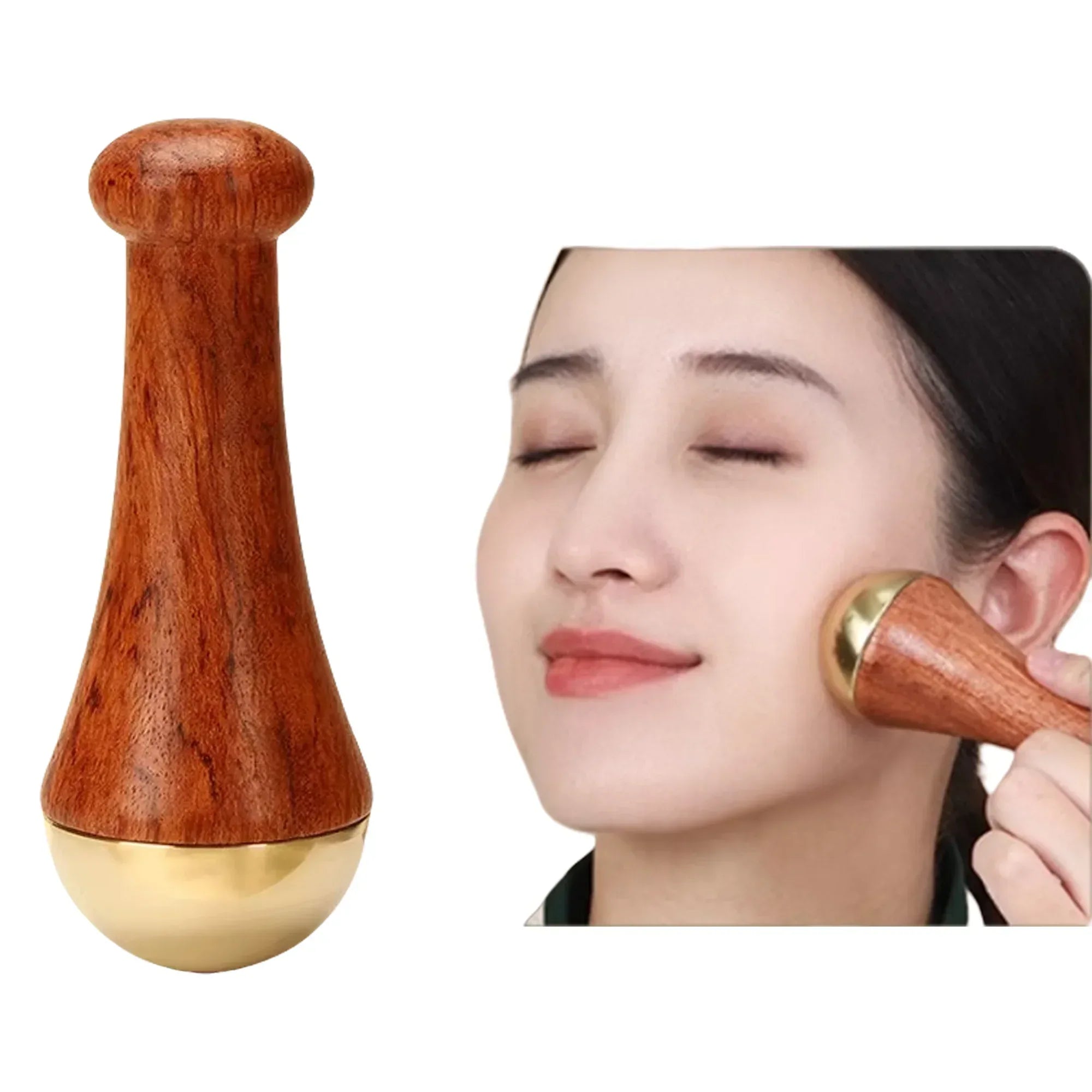 Guasha Massage Tool Face Gua Sha Face Copper Wood Scraping Stick Kansa Hammer for Face and Foot Massage﻿