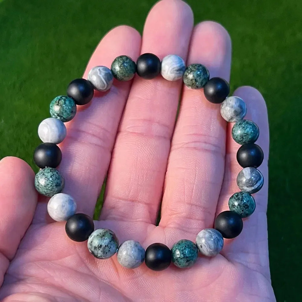 🌍 The "Pathfinder" Blessing Bracelet: African Turquoise & Map Stone Woven for Growth & Destiny