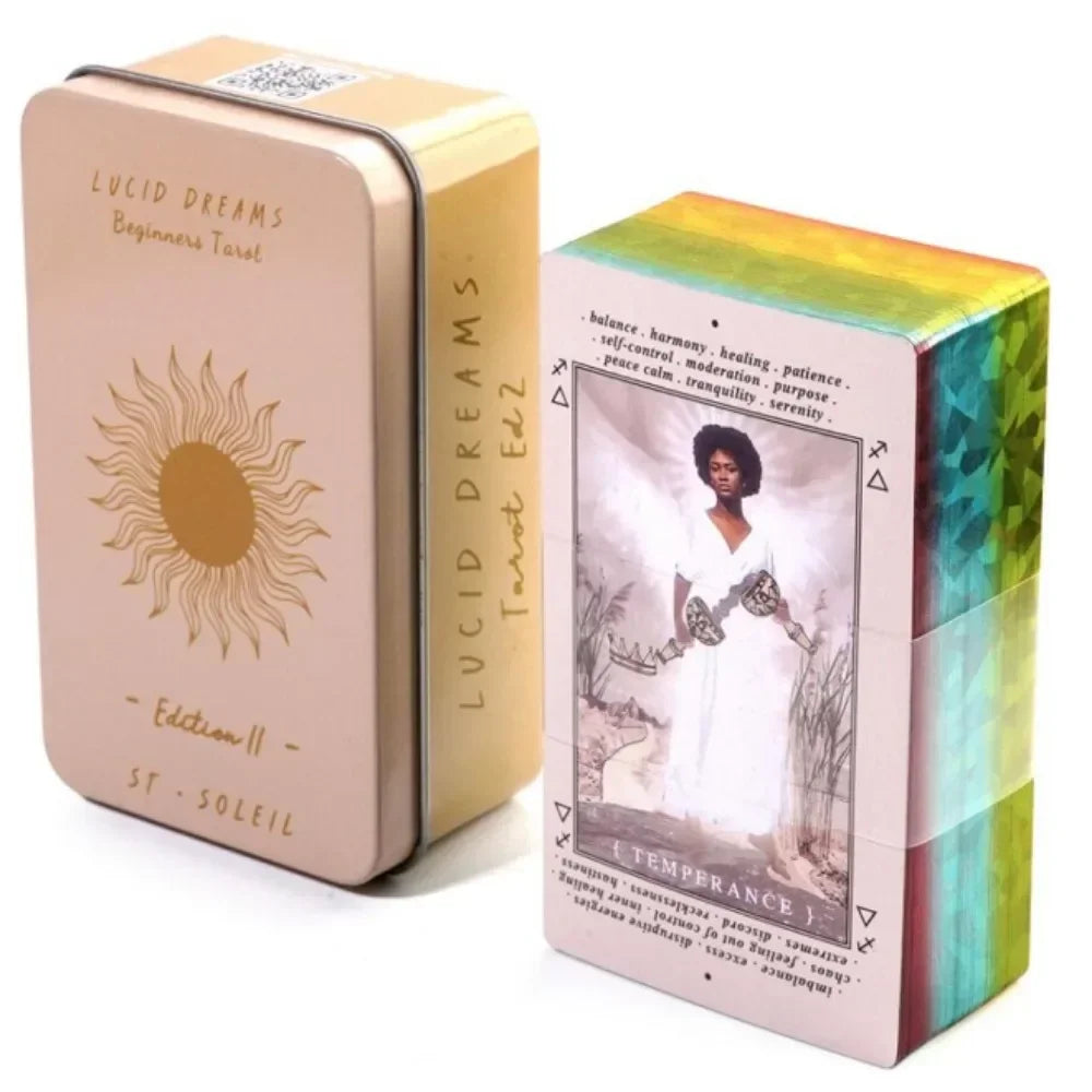 🌑 Neon Moon Tarot Deck – 78 Cards | Compact 10.3 x 6 cm | Includes Guidebook & Tin Box | Fusion of The Light Seers & Adventure Time Tarot | Family & Party Divination Game Deep Sapphire