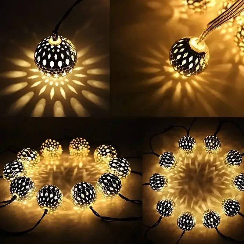 Solar Moroccan Ball String Lights – Multi-Mode Waterproof LED Fairy Lights for Festive Outdoor Ambiance and Garden Decor