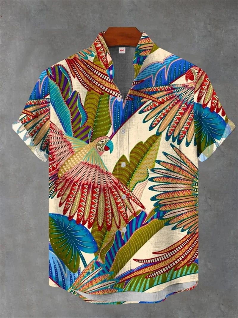 🏝️ The Tropical Horizon 3D Masterpiece: Premium Men's Cotton-Linen Blend Hawaiian Shirt – High-Definition Artistic Print, Breathable Short-Sleeve Button-Up, and Sophisticated Resort Silhouette SFQQQD405