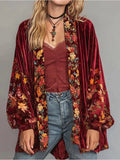 Bohemian Velvet Cardigan - Ethnic Floral Printed Open Front Vintage Jacket for Autumn & Holiday Style XXL