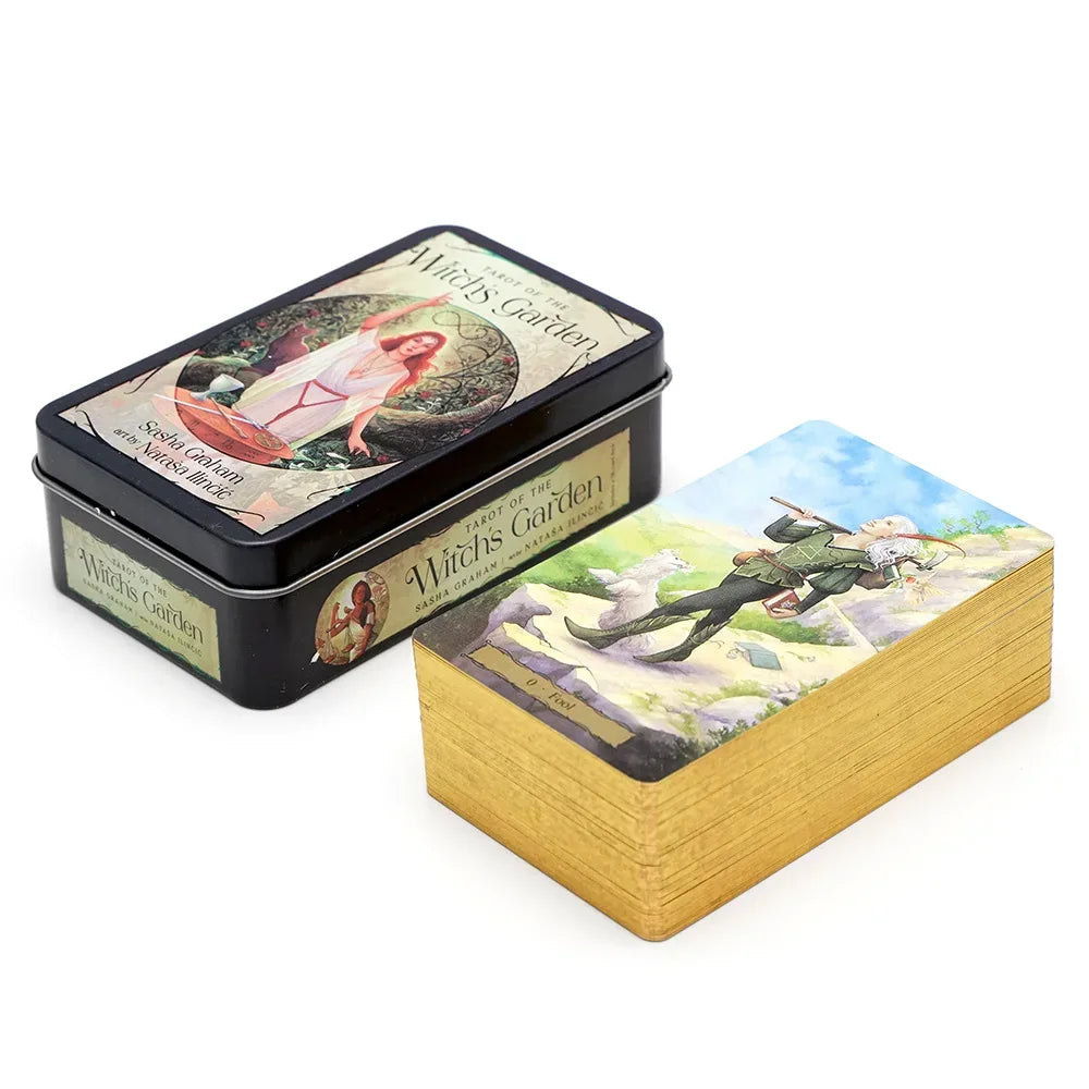 🃏 Tarot of the Witch's Garden – 78 Card Deck in Tin Metal Box with Gold-plated Edges, English Version Tarot Cards for Divination