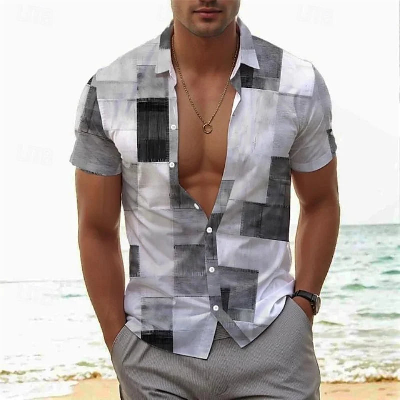 ✨ The Vintage Essence 3D Masterpiece: Premium Men's Soft-Touch Short-Sleeve Button-Up – High-Definition Retro Graphic Print, Breathable Summer Comfort Fabric, and Sophisticated Tailored Silhouette BSLTH246813056