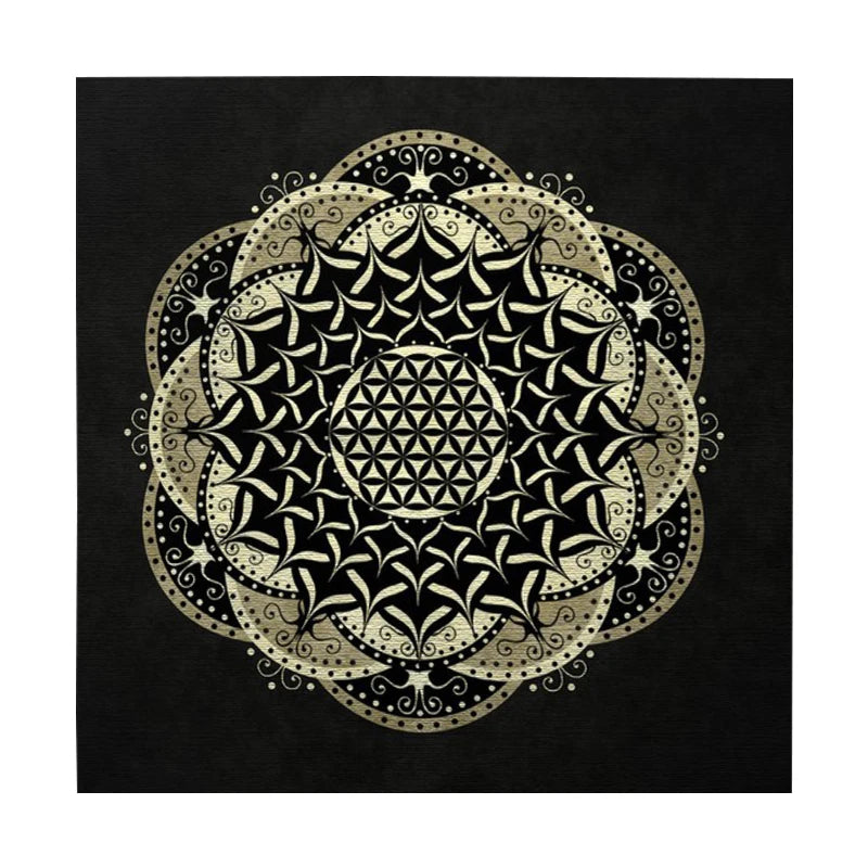 🃏 Black & Gold Flower of Life Tarot Tablecloth – Velvet Mandala Altar Cloth for Pagan Witchcraft, Divination & Galaxy-Inspired Oracle Card Readings ZB129