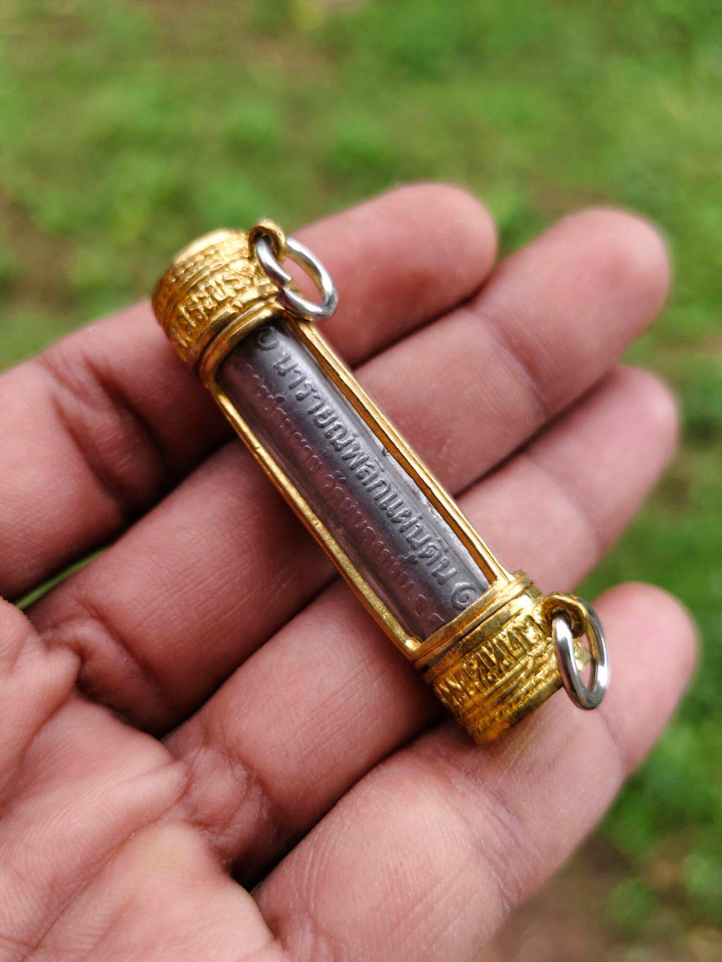 Authentic Takrut Talisman Narai Phlikphaendin - Sacred Gold Amulet with Gemstone Inlays & Supreme Protection