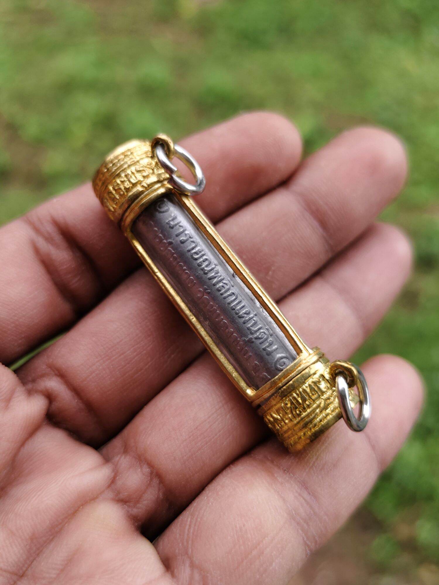 Authentic Takrut Talisman Narai Phlikphaendin - Sacred Gold Amulet with Gemstone Inlays & Supreme Protection