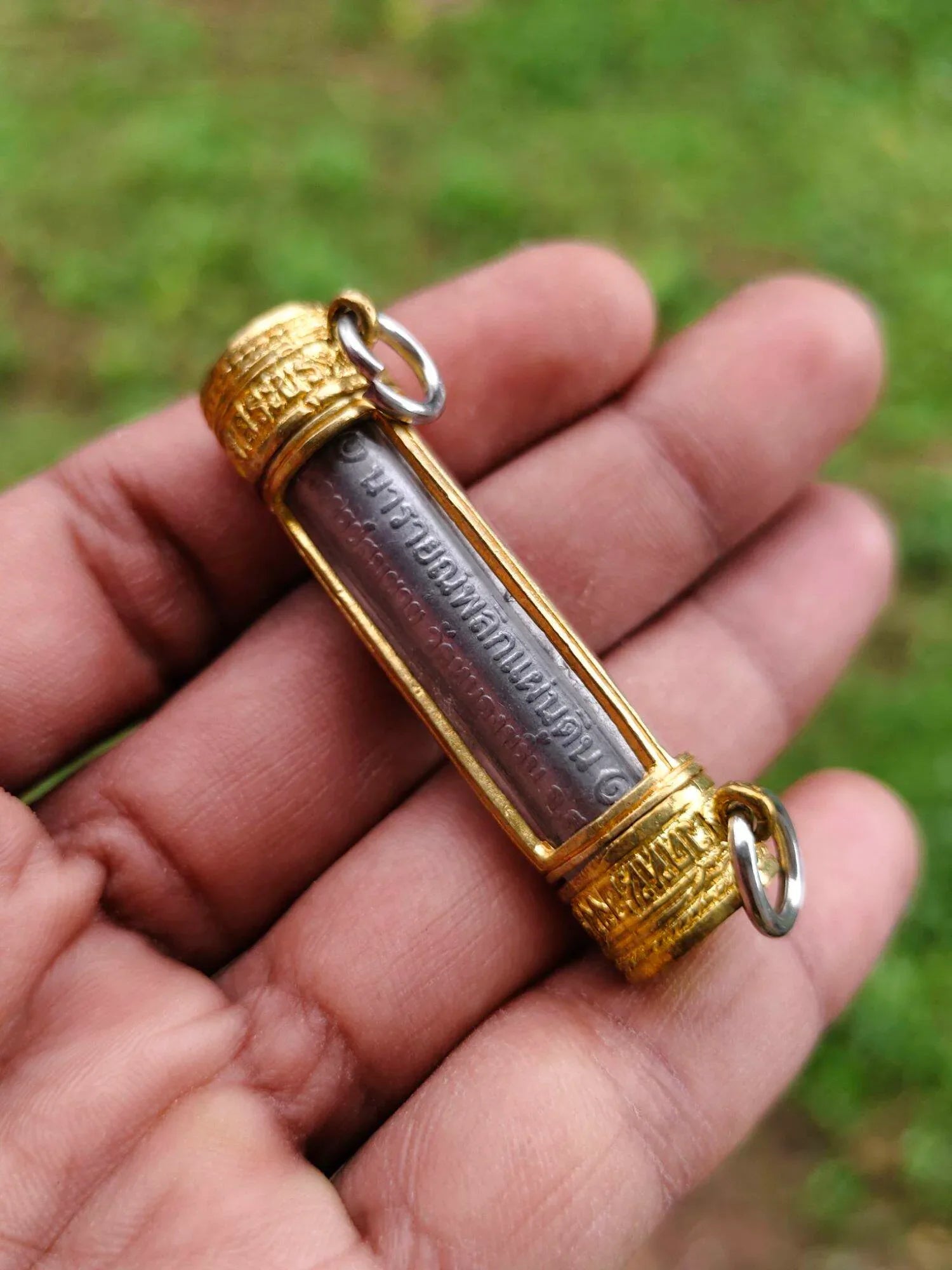 Authentic Takrut Talisman Narai Phlikphaendin - Sacred Gold Amulet with Gemstone Inlays & Supreme Protection