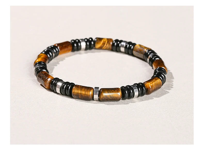 🐯 Natural Yellow Tiger Eye Tube Bracelet: Modern Cylinder Stone Bangle with Stainless Steel – Wealth, Confidence & Energy Jewelry for Men & Women