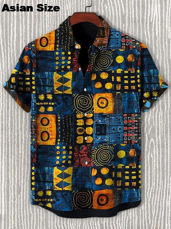 🌍 The Dashiki Street-Heritage Edition: Premium Men’s Vintage African Tribal Shirt – High-Definition Retro Dashiki Print, Breathable Urban-Luxe Fabric, and Sophisticated Short-Sleeve Streetwear Button-Down Shirts-SZF67203