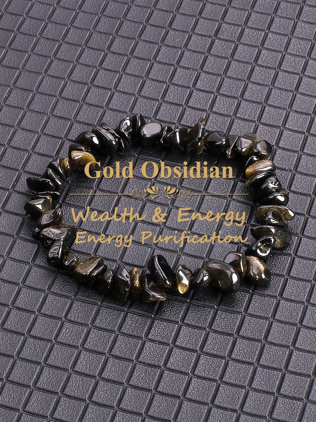 ✨ Natural Gold Color Obsidian Crushed Stone Beads Bracelet – Protection & Deep Grounding Energy Jewelry 2Gold Obsidian