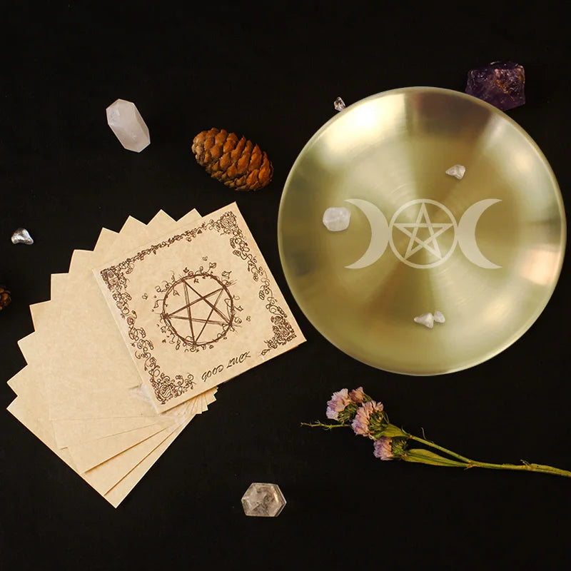 Pagan Pentagram Altar Plate – Metal Ritual Tray for Crystals, Jewelry, Candle and Incense Holder, Witchcraft Supply Essential