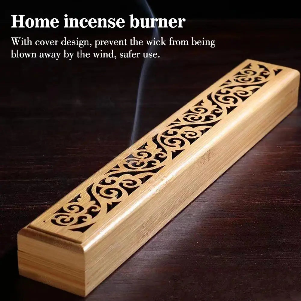 🌿 Natural Bamboo Incense Burner with Laying Plate – Aromatherapy Wooden Box for Incense Storage & Burning | Free Shipping