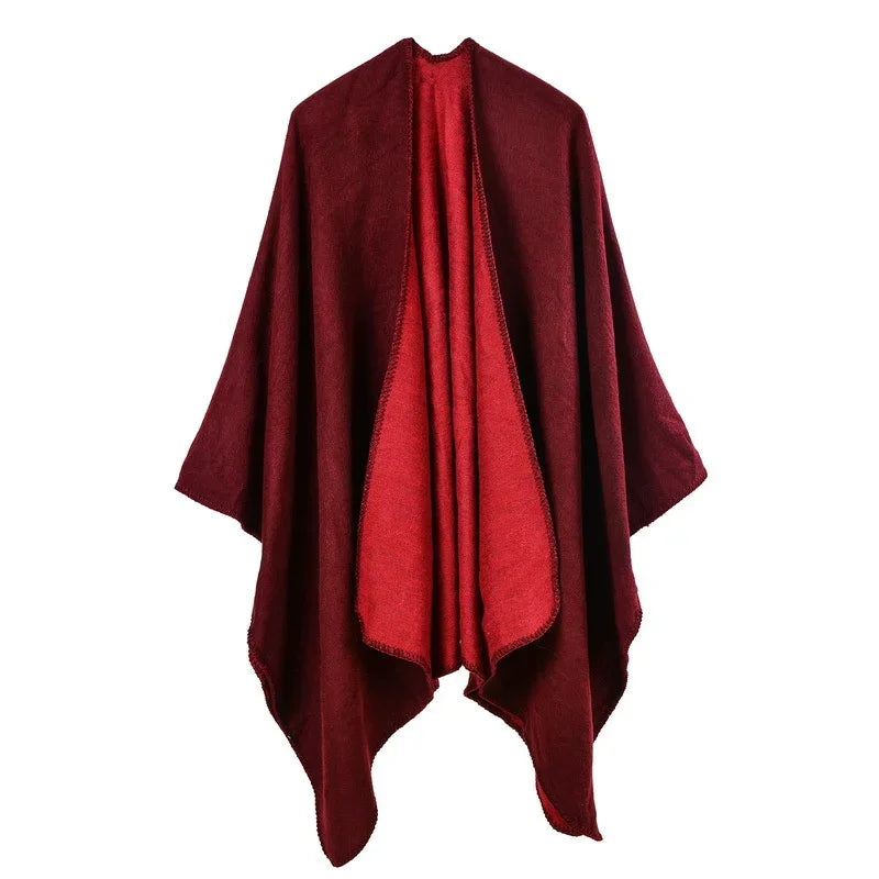 Winter Fashion Poncho Women Capes Scarf Imitation Cashmere Ladies Scarves Warm Shawls Wraps Woman Ponchos Bufanda Mujer Foulard One Size 3-wine red