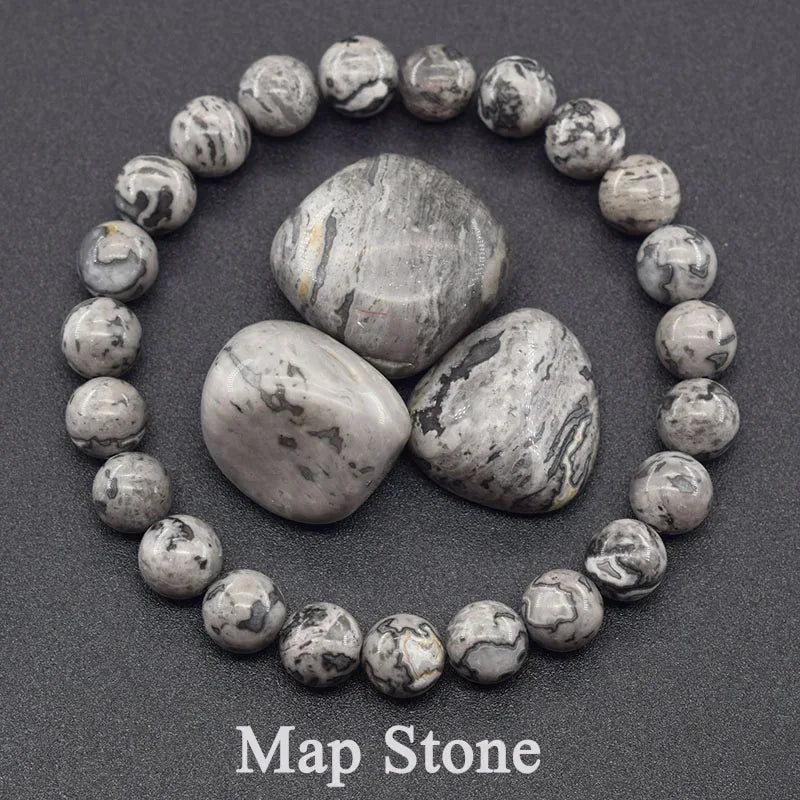 ✨ Natural Red Picasso Jasper Stone Beads Elastic Bracelet – Unisex Healing Crystal Jewelry with Round Red Pine Beads – Elegant Jade Bangle Gift 32 Map Stone