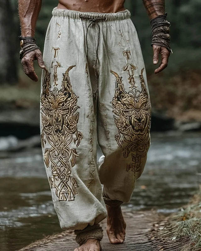 🃏 Men’s Retro Viking Celtic Skeleton 3D Printed Drawstring Pants – Casual Straight-Leg Summer Beach Pants, Plus Sizes S–5XL D81PHG259162351