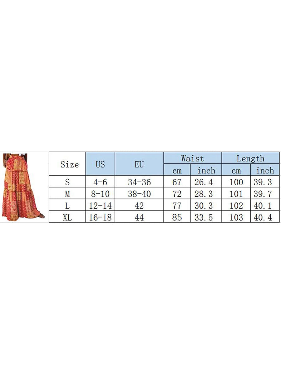 🛍️ Women’s Bohemian Drawstring Elastic High Waist A-Line Swing Long Skirt with Pockets