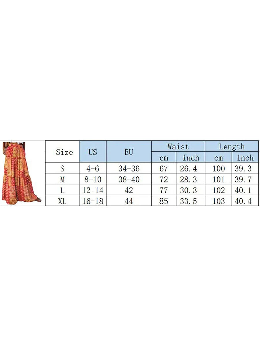 Women’s Bohemian High Waist Skirt A-Line Swing with Pockets - Drawstring Elastic Long Skirt
