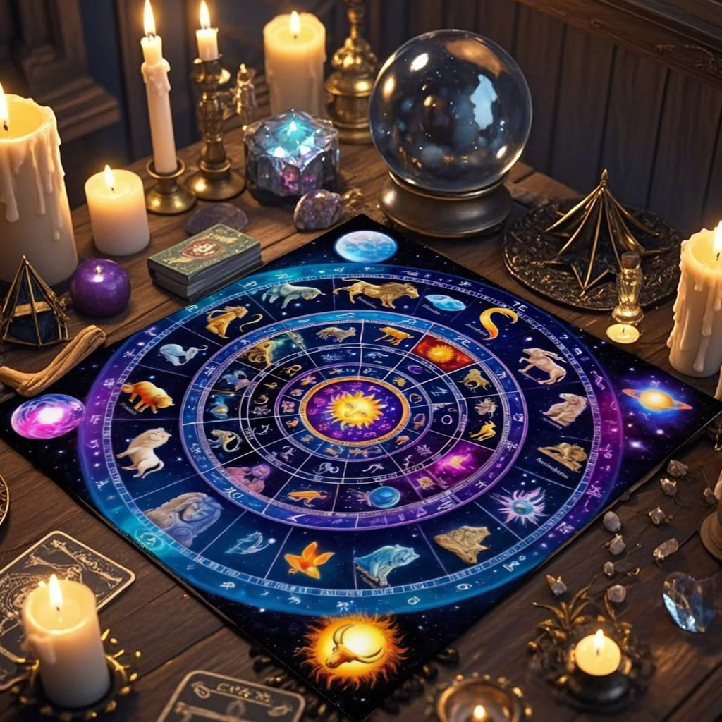 🃏 Starry Sky Zodiac Tarot Tablecloth – Twelve Constellations Astrological Altar Cloth for Divination, Rituals & Mystic Tarot Readings
