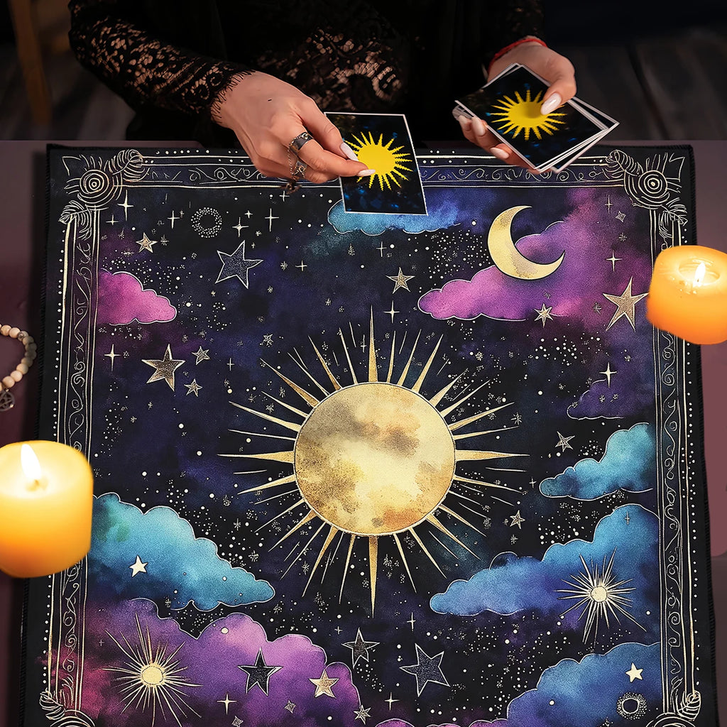 🃏 Sun & Moon Astrology Tarot Tablecloth – Celestial Altar Cloth for Witchy Tarot Readings, Divination & Mystic Home Decor