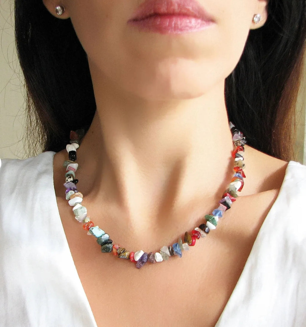 ✨ Turquoise Crystal Beaded Necklace – Perfect 11th Anniversary Gift for Wife – December Birthstone & Chakra Chip Choker A8