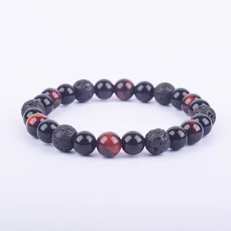 ✨ Magnetic Hematite, Tiger Eye & Obsidian Bracelet – Triple Protection Health Care Stainless Steel Bangle – Perfect Weight Loss Gift for Men & Women 25red tiger eye