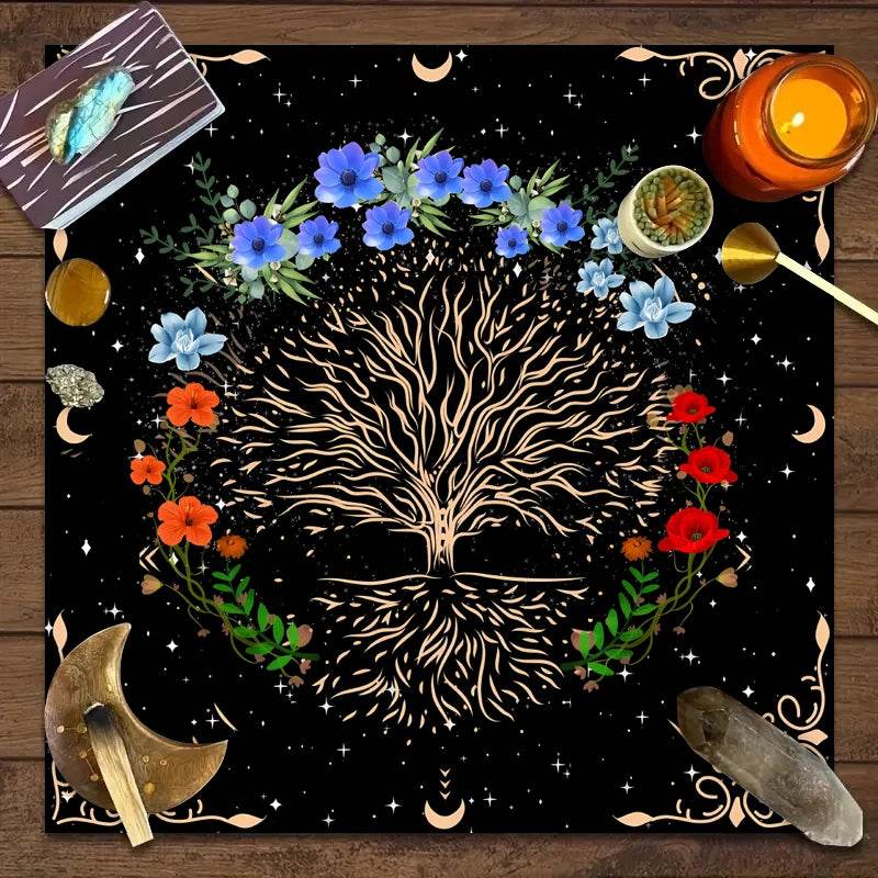 Moon Phase Tarot Card Tablecloth - Gold for Spiritual Readings and Rituals