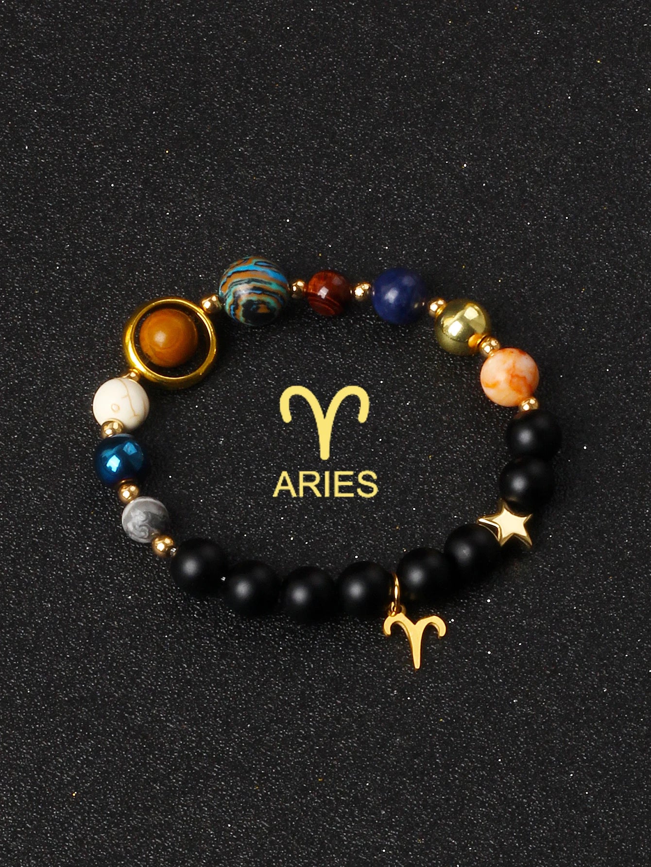 ✨ Eight Planets & 12 Constellation Bracelets – Natural Stone Universe Galaxy Solar System Jewelry – Featuring Libra, Virgo & Leo Designs 1Aries