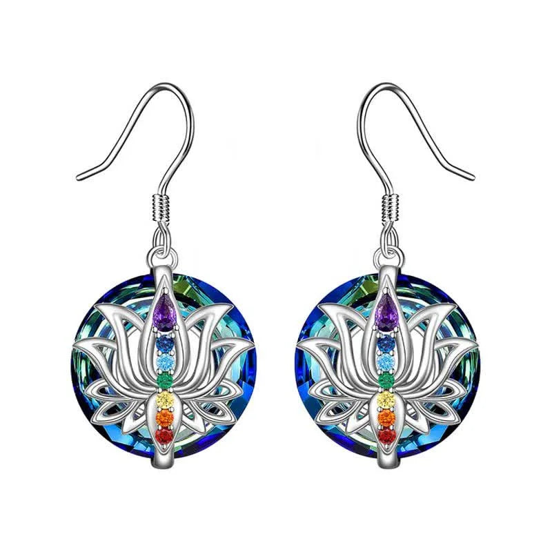 🌸 Elegant 7 Chakra Lotus Necklace: Healing Stone Pendant for Women – Energy Balance Yoga Jewelry & Meaningful Anniversary Gift Earrings