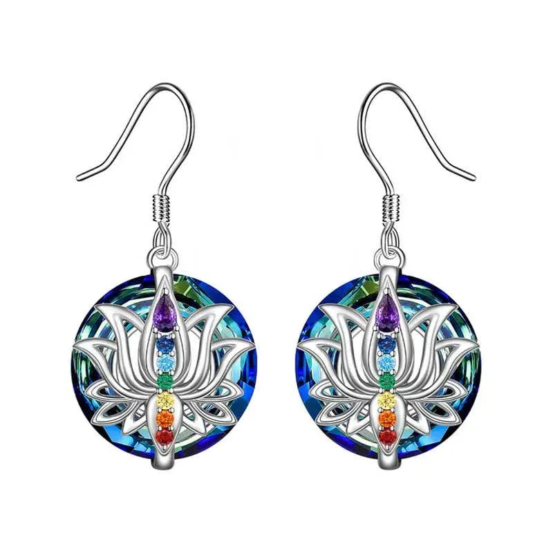 🌸 Elegant 7 Chakra Lotus Necklace: Healing Stone Pendant for Women – Energy Balance Yoga Jewelry & Meaningful Anniversary Gift Earrings