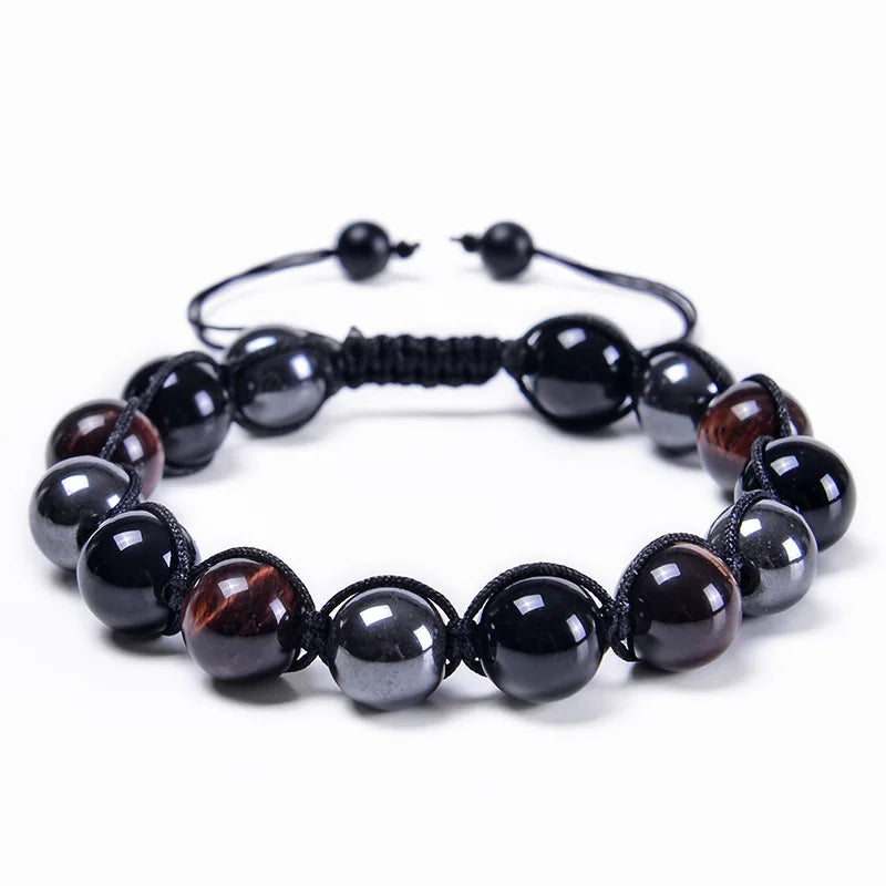 🛡️ Triple Protection Bracelet: Tiger Eye, Black Obsidian & Hematite 8mm Beads – Ultimate Energy Shield, Grounding & Healing Crystal Bangle for Men & Women Bead Bracelet-13