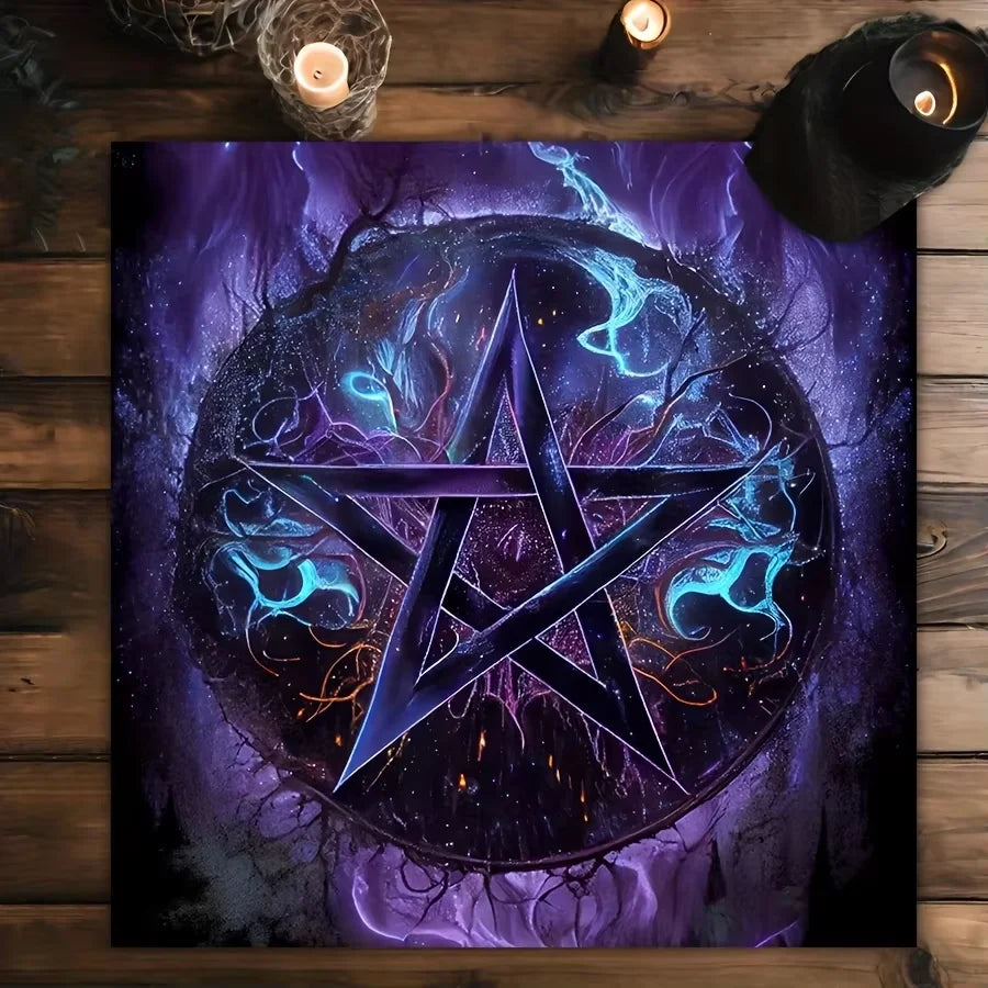 🃏VIKAMA Astrology & Witch Tarot Tablecloth – Celestial Altar Cloth for Home Decor, Christmas, Halloween & Thanksgiving Ritual Decoration
