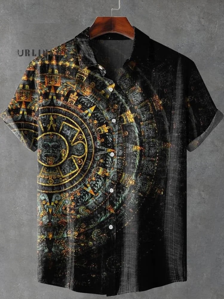 🌍 The Ancestral Totem Heritage Edition: Premium Men’s Retro African Tribal Shirt – High-Definition Digital Print, Breathable Organic Cotton-Linen Blend, and Sophisticated Street-Trend Button-Down