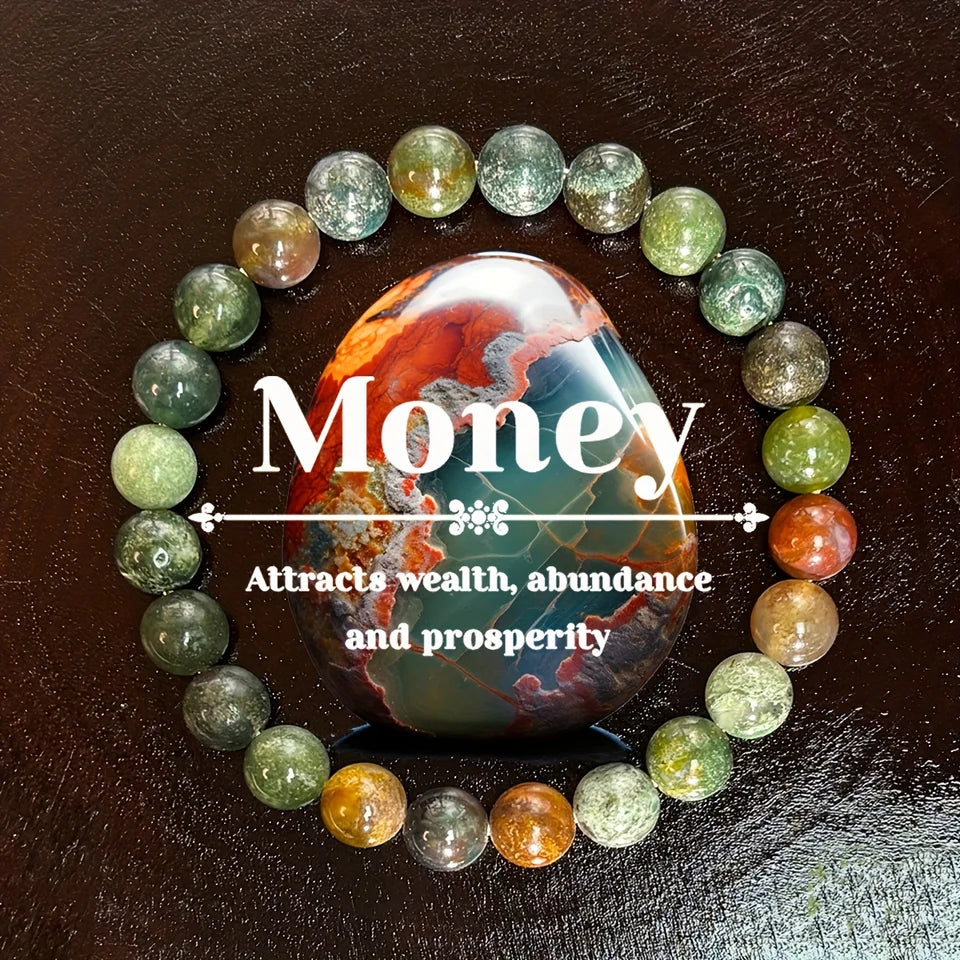 ✨ Eternal Stone Bracelet – 8mm Indian Agate Beaded Jewelry for Wealth & Prosperity – Perfect Gift for Family