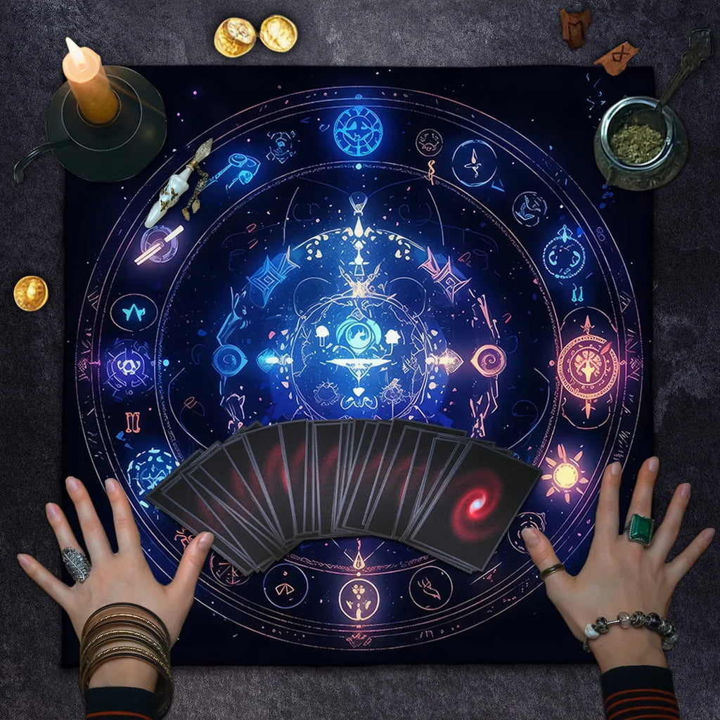 🌌Divination With Tarot Tablecloth | Cosmic Star Astrology Decorated Altar Cloth – Rune & Astrology Oracle Board Game Mat