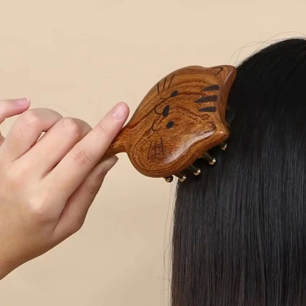 Sandalwood Scalp Massage Comb – Cat Shape Wooden Wide Tooth Guasha Scraping Comb for Hair and Body Massage﻿
