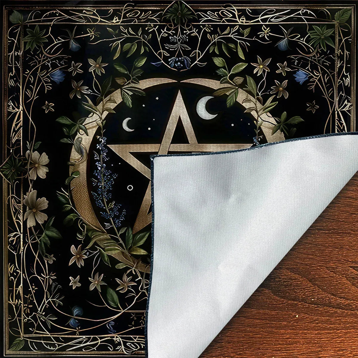 Pentagram Flowers & Plants Tarot Card Tablecloth Polyester Moon Tree of Life Altar Cloth Pagan Starry sky Divination Home Decor