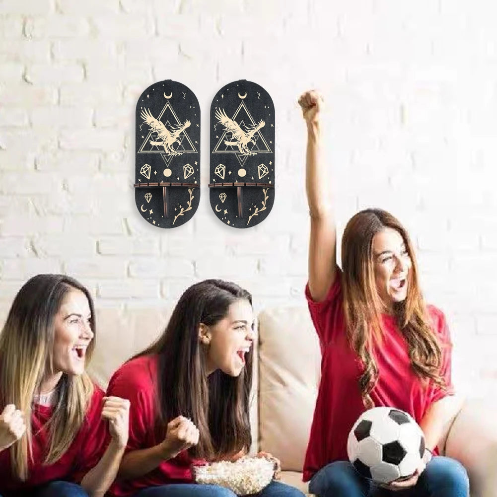 Boho Wooden Wall Bracket Floating Shelf – Hand-Carved Crystal & Candle Holder Display Stand for Spiritual and Decorative Use