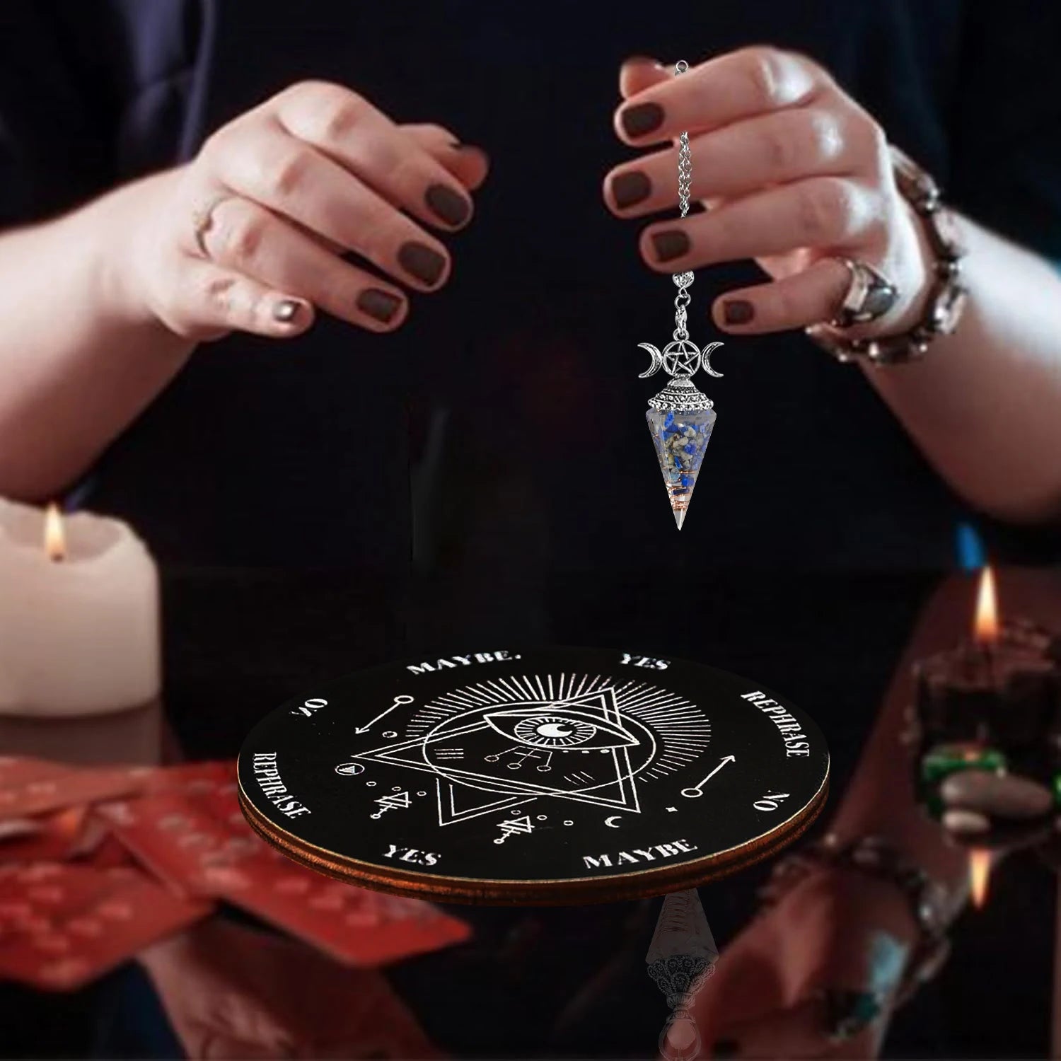 🔮 2pcs Spiritual Pendulum Divination Set – Includes Crystal Pendulum & Divination Disk | Healing & Decision-Making Tool | Free Shipping style l