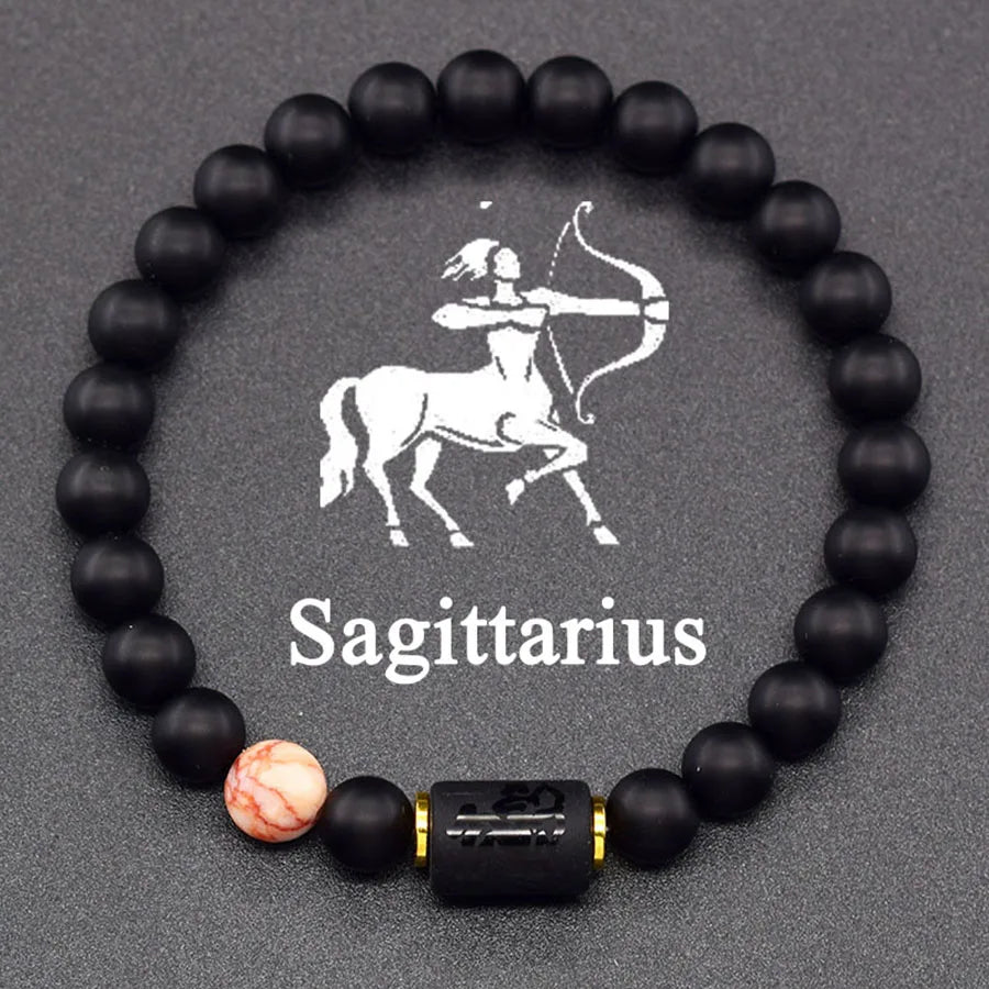 ✨ 12 Zodiac Sign Bracelet Homme – Natural Yellow Tiger Eye Stone & Hematite Constellation Bangle – Cancer, Taurus, Libra Astrology Bracelet for Women 16 Sagittarius 8 mm Beads