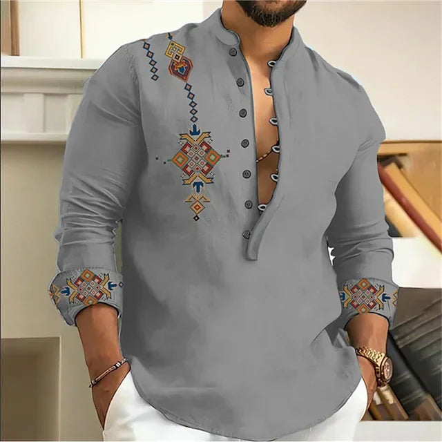 🎨 The Tribal Geometry Edition: Premium Men’s 3D Printed Retro Long-Sleeve Shirt – High-Definition Ethnic Geometric Art, 15 Signature Colorways, Breathable Outdoor Performance Fabric, and Modern Oversized Fit in Sizes XS-6XL YM0021