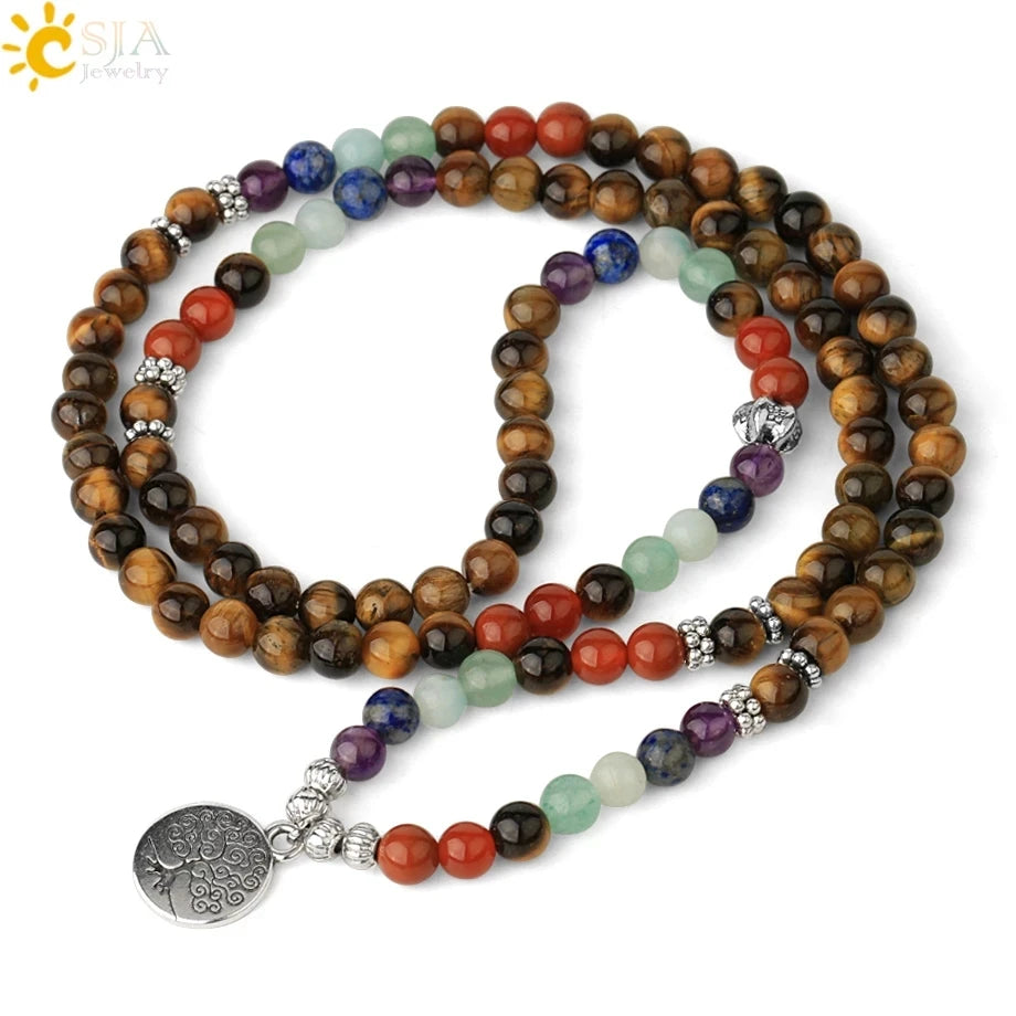 ✨ Tiger Eye 7 Chakras 108 Mala Bracelet – Natural Stone 6mm Beaded Tibetan Buddhist Yoga Jewelry Default Title