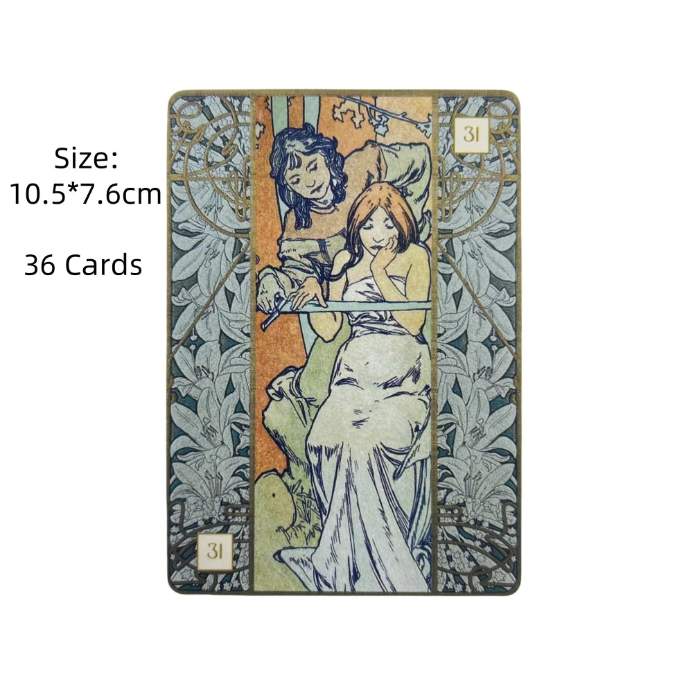 Alfons Maria Mucha Oracle Cards – 36-Card English Edition for Family Gathering Divination and Board Games
