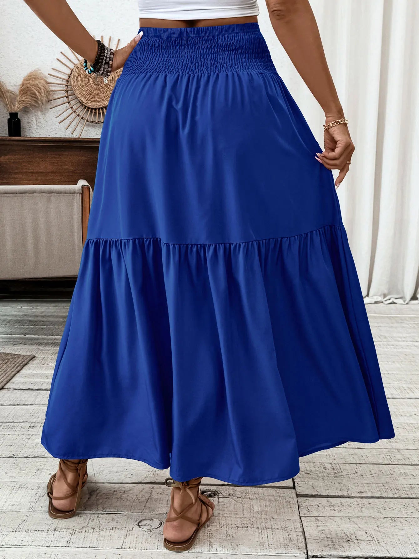 🌟 Women New Classic Printed Skirt Retro High Waist Long Skirt Casual Stylish Loose Beach Skirt Elegant Ladies Floral Pleated Skirt﻿