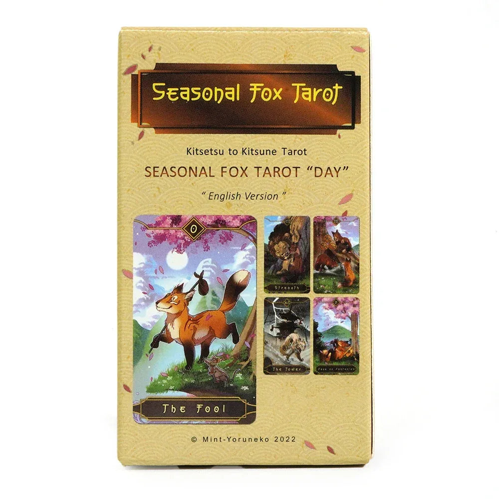 🦊 Seasonal Fox Tarot Deck – 78 Cards English Version | Kitseysu to Kitsune | Beginners' Friendly | Beautiful Gift Edition