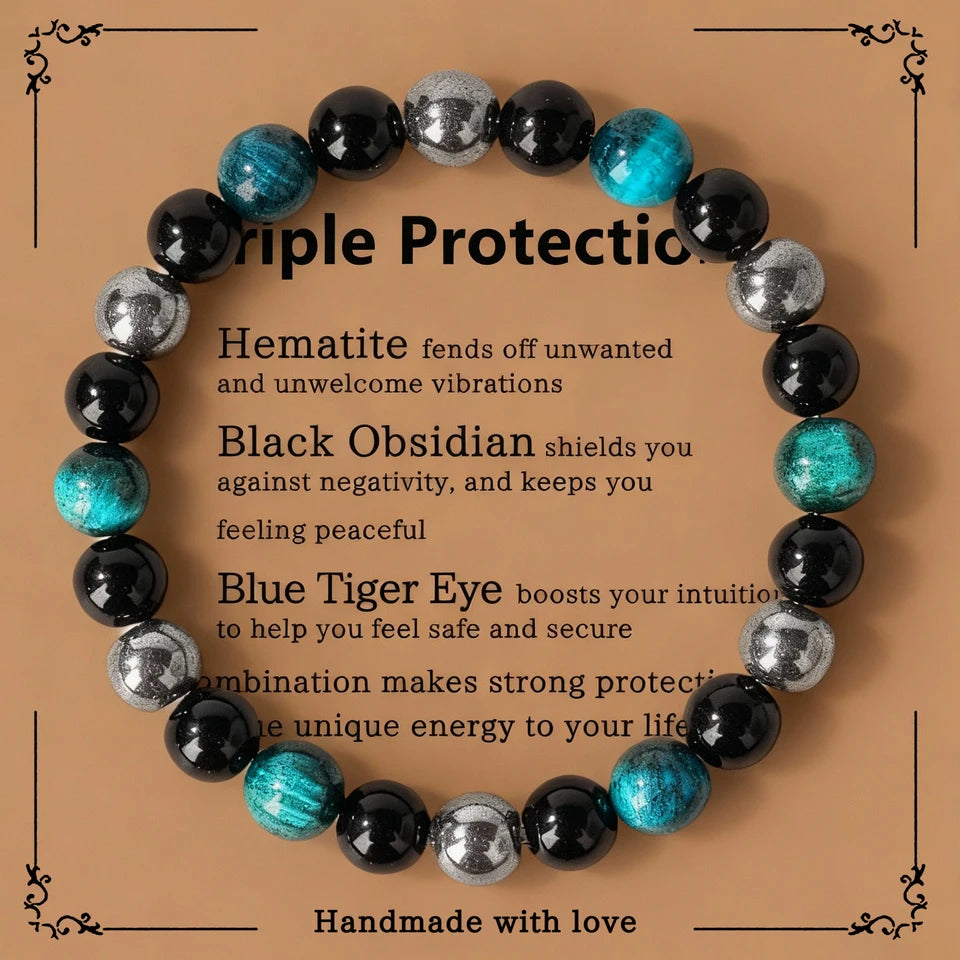 ✨ Classy Autumn & Winter Jewelry – Blue & Yellow Hematite Tiger’s Eye Bracelet – Unique Natural Stone Accessory for Family Banquets